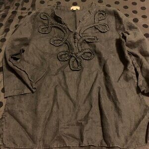 Choices Boho Embroidered Linen Blend Tunic Top | Women’s Small